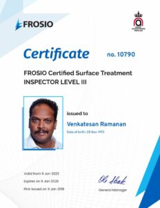 FROSIO Certified Surface Treatment Inspector